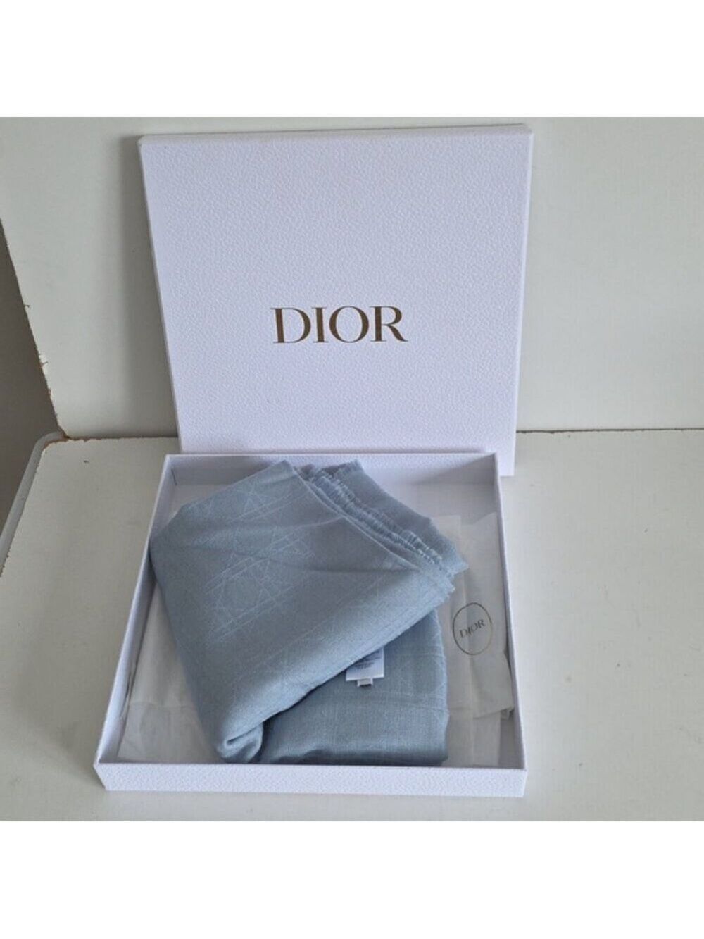 CHRISTIAN DIOR | Cannage Jacquard Large Scarf Shawl blue silk cashmere - Picture 3 of 9